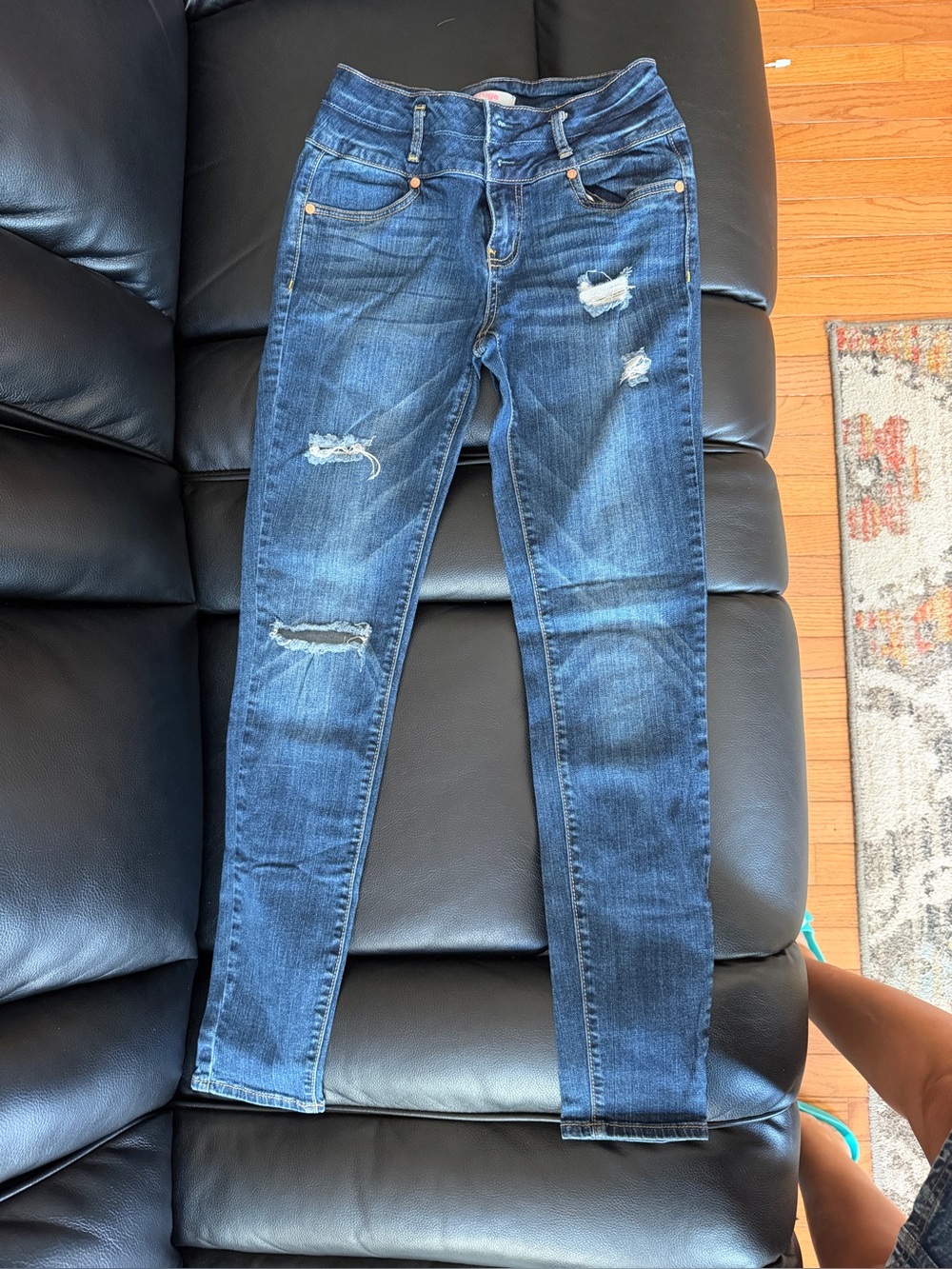 Charlotte Russe Dark Blue Distressed MidRise Skinny Jeans